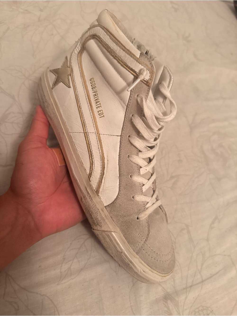 Golden Goose High-Top Sneakers in Off-White and Cream